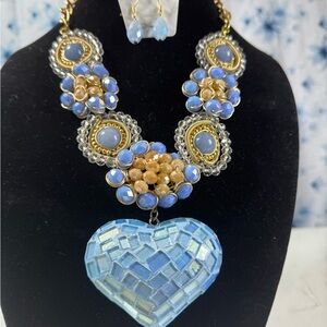 Chic Blue and Gold Heart Necklace